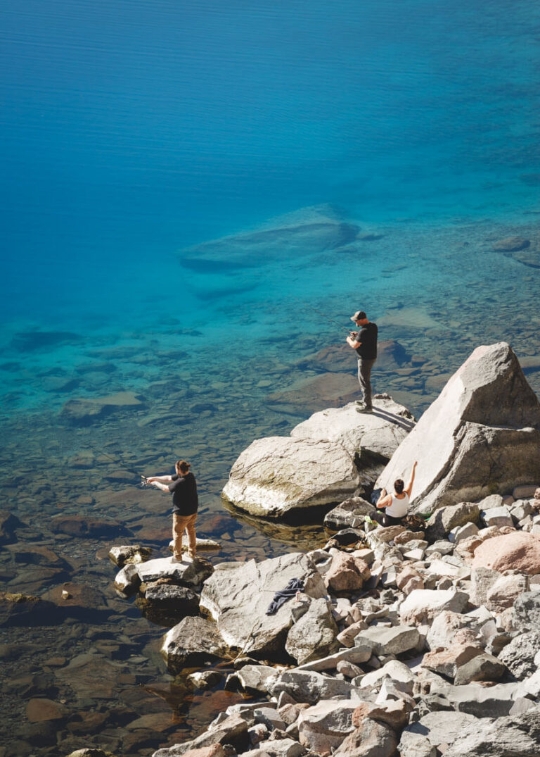 People fishing along the Cleetwood Cove Trail