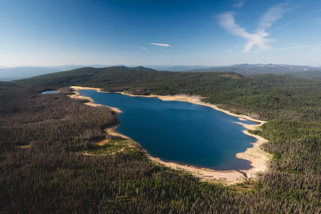 Aerial view of Fourmile Lake one of the best things to do in Klamath Falls