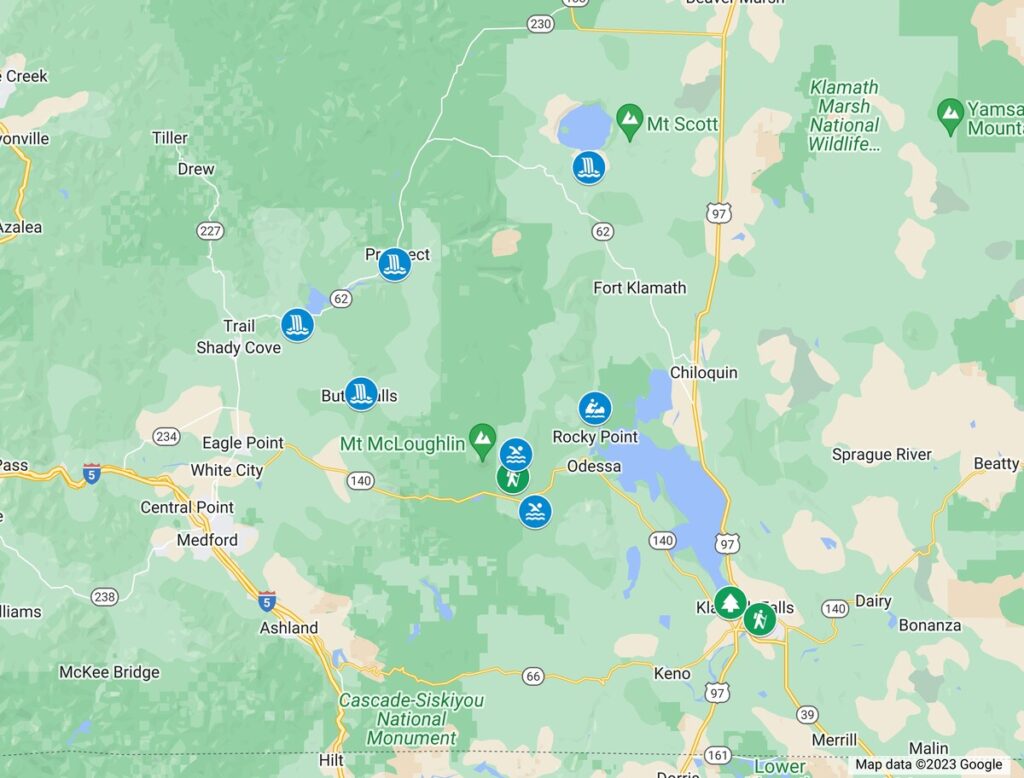Map of things to do in Klamath Falls