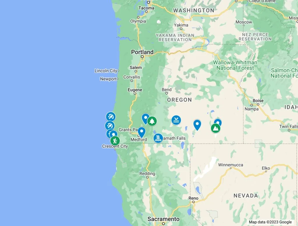 Things to do in Southern Oregon map