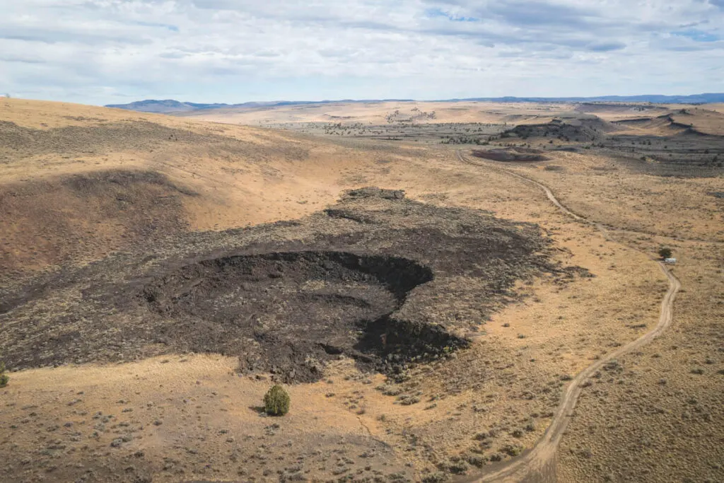 An aerial view of Diamond Craters in Oregon.