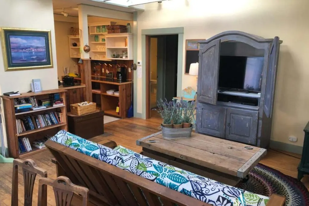 The living area of the Clementine's Guest House decorated in a rustic fashion. The living area of the Clementine's Guest House decorated in a rustic fashion.