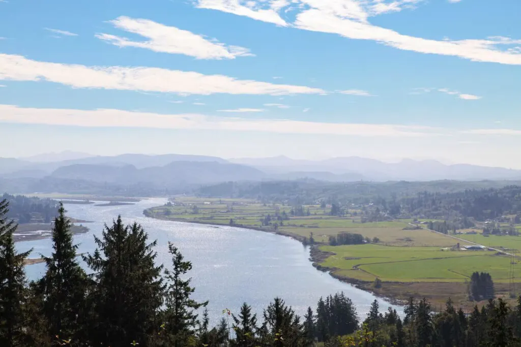 A beautiful view over the river and distant mountains from the Historic Astoria Home.