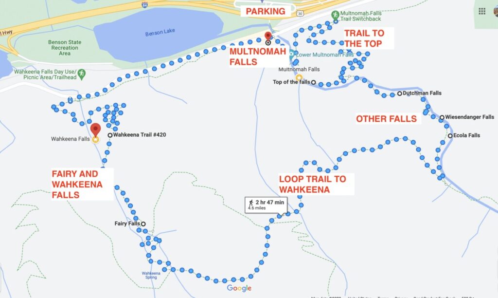 Multnomah to Wahkeena loop trail map