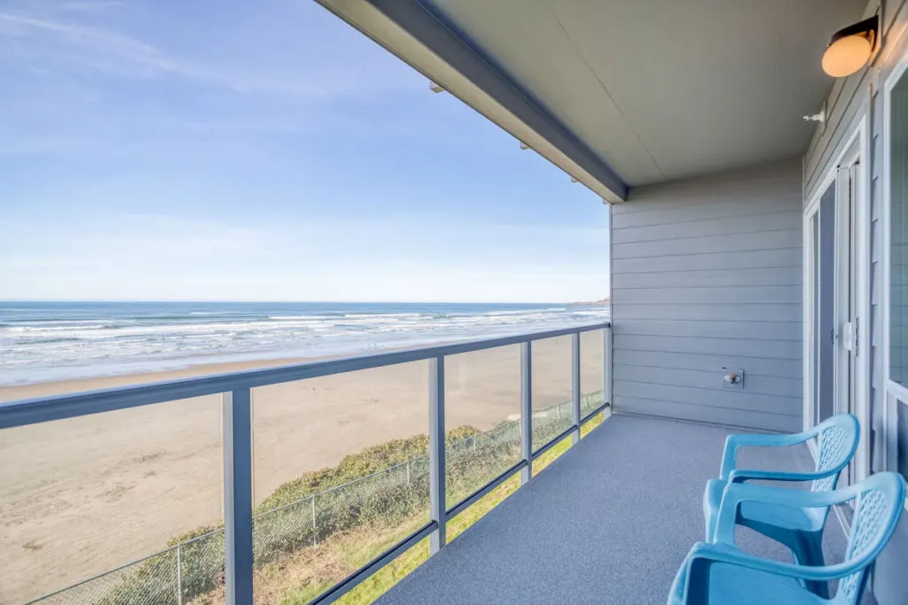 The beach and ocean view from the Nye Suite balcony. The beach and ocean view from the Nye Suite balcony.