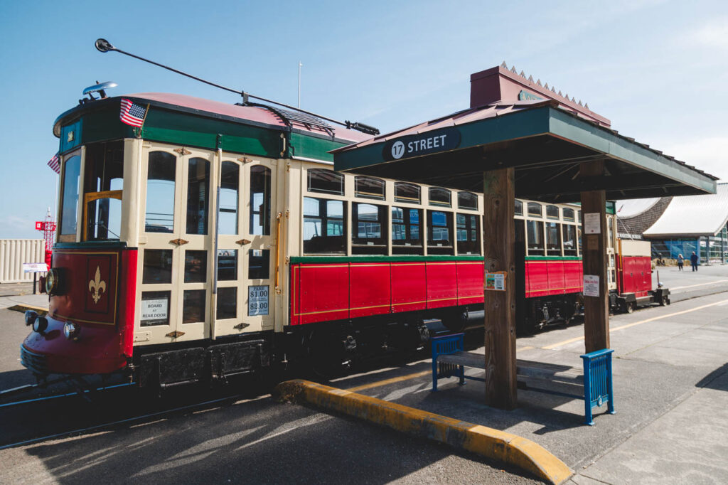 Astoria's historic trolley stopped at the station.