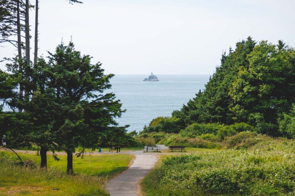 View of Tillamook Lighthouse from Ecola State Park day use area.