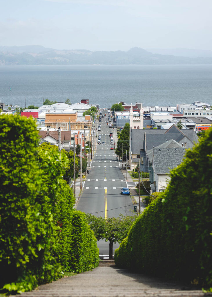 View down a main road in Astoria from the Pigeon Steps.