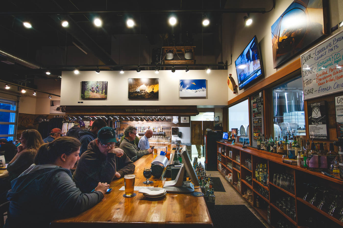 Customers sat inside Good Life Brewery in Bend, Oregon.