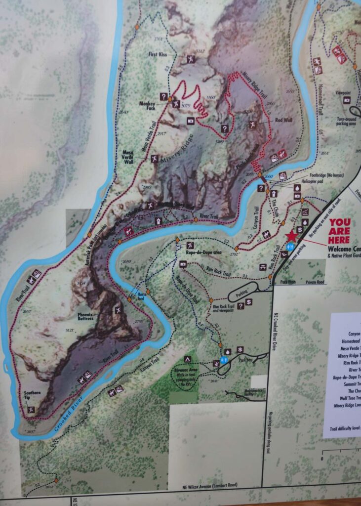 A map showing the Misery Ridge Trails.
