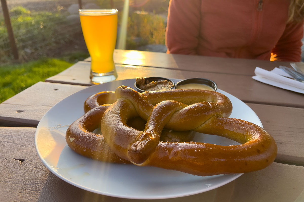 Terminal Gravity Brewing beer and pretzel.