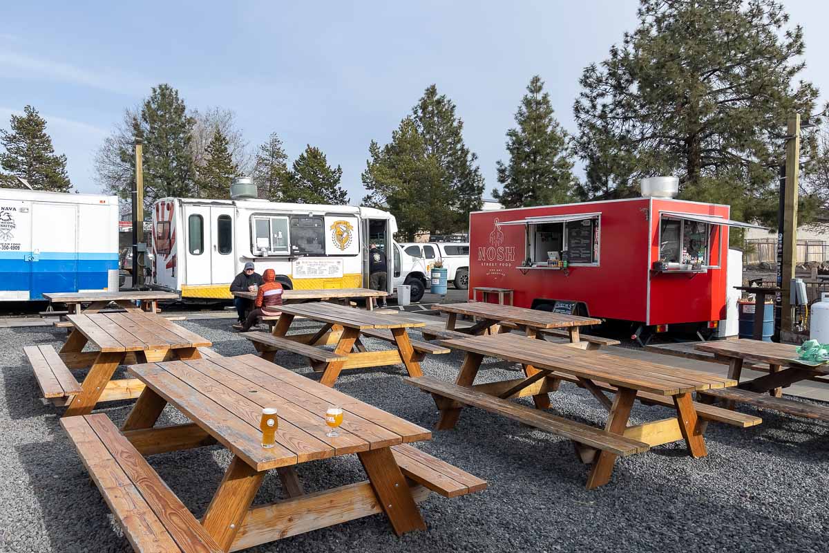 Bevel Craft Brewing outside patio with food trucks.