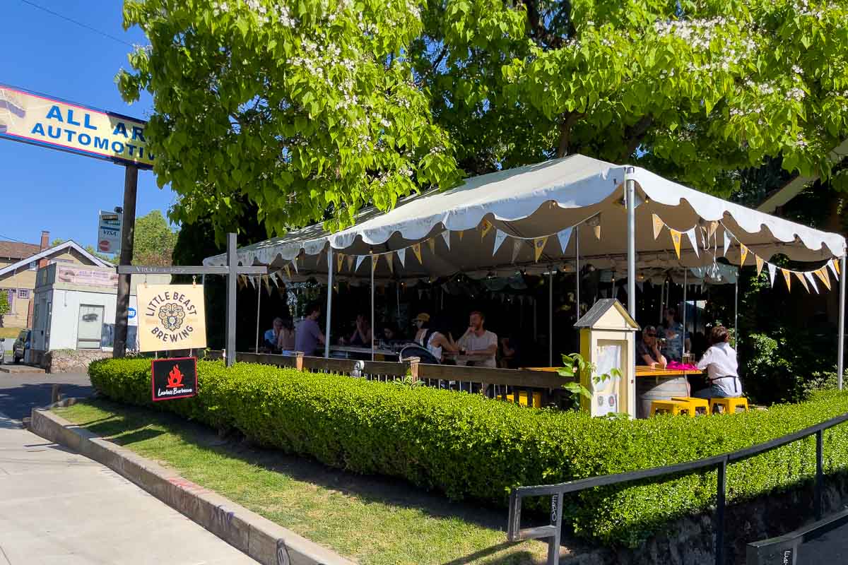 Little Beast Brewing Beer Garden outside patio.