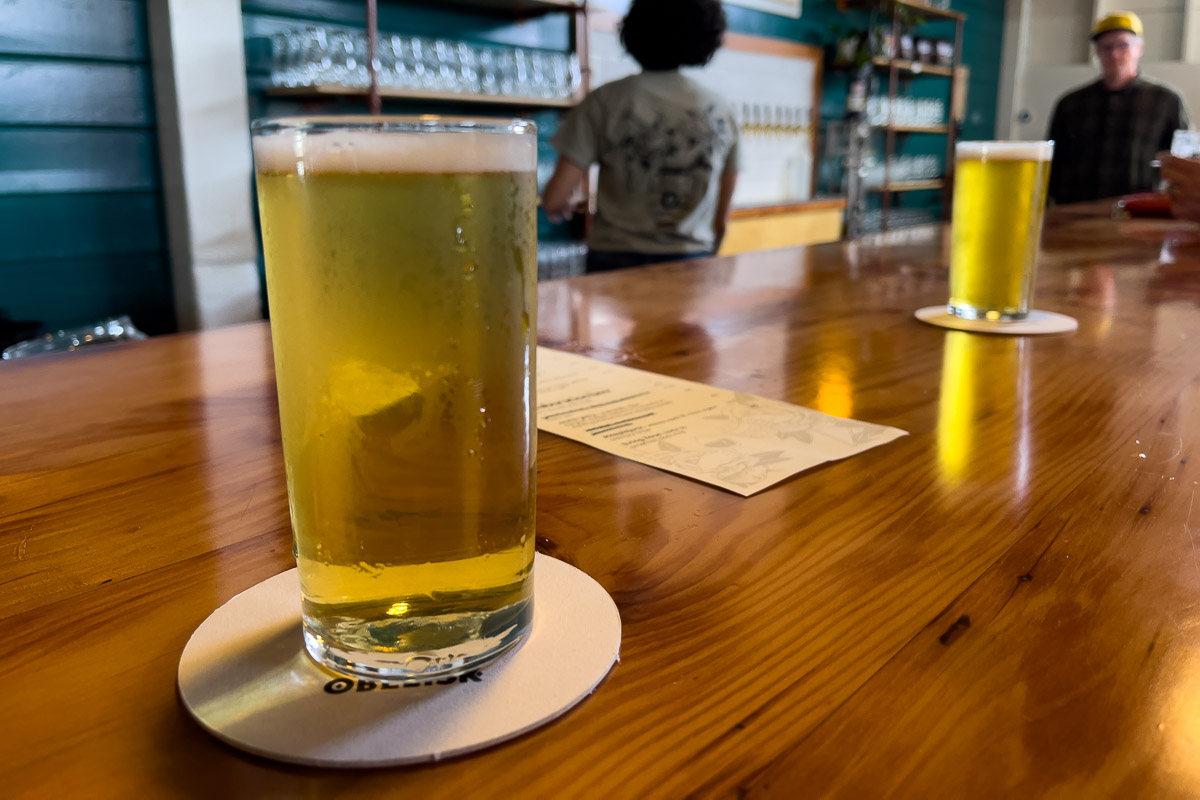 Obelisk Beer Co two beer on bar