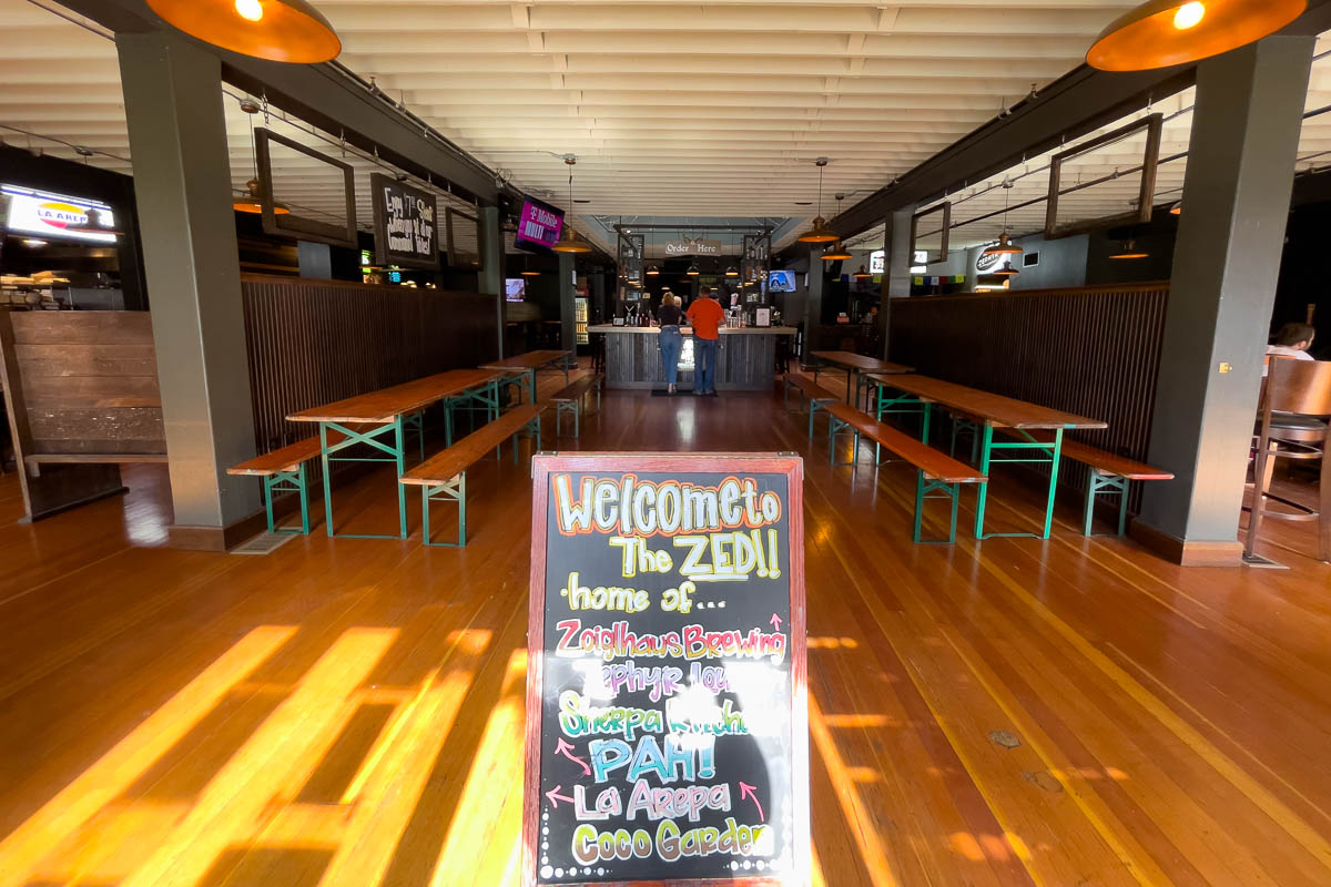 Zoiglhaus Brewing Company inside shot with beer sign.