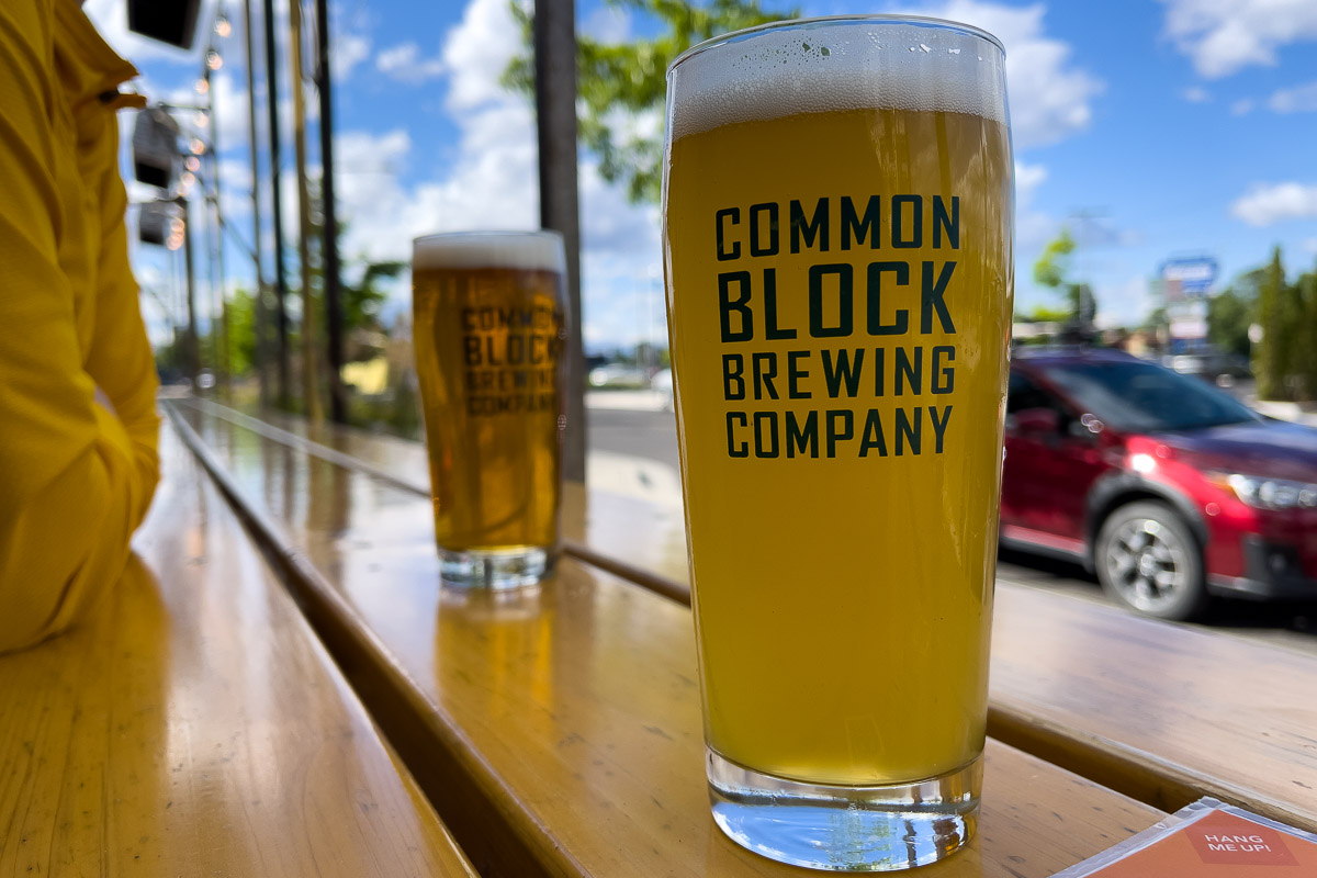 Common Block Brewing two glasses with beer.