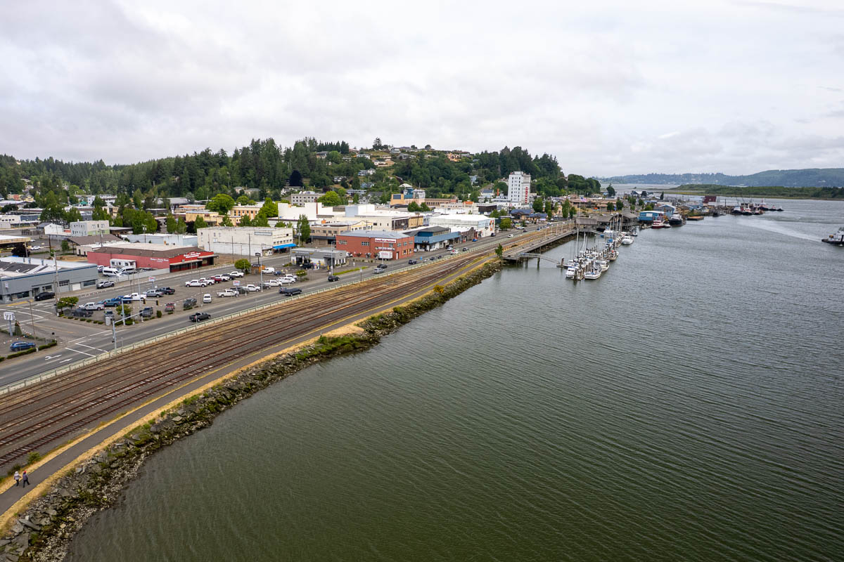 Coos Bay waterfront aerial.