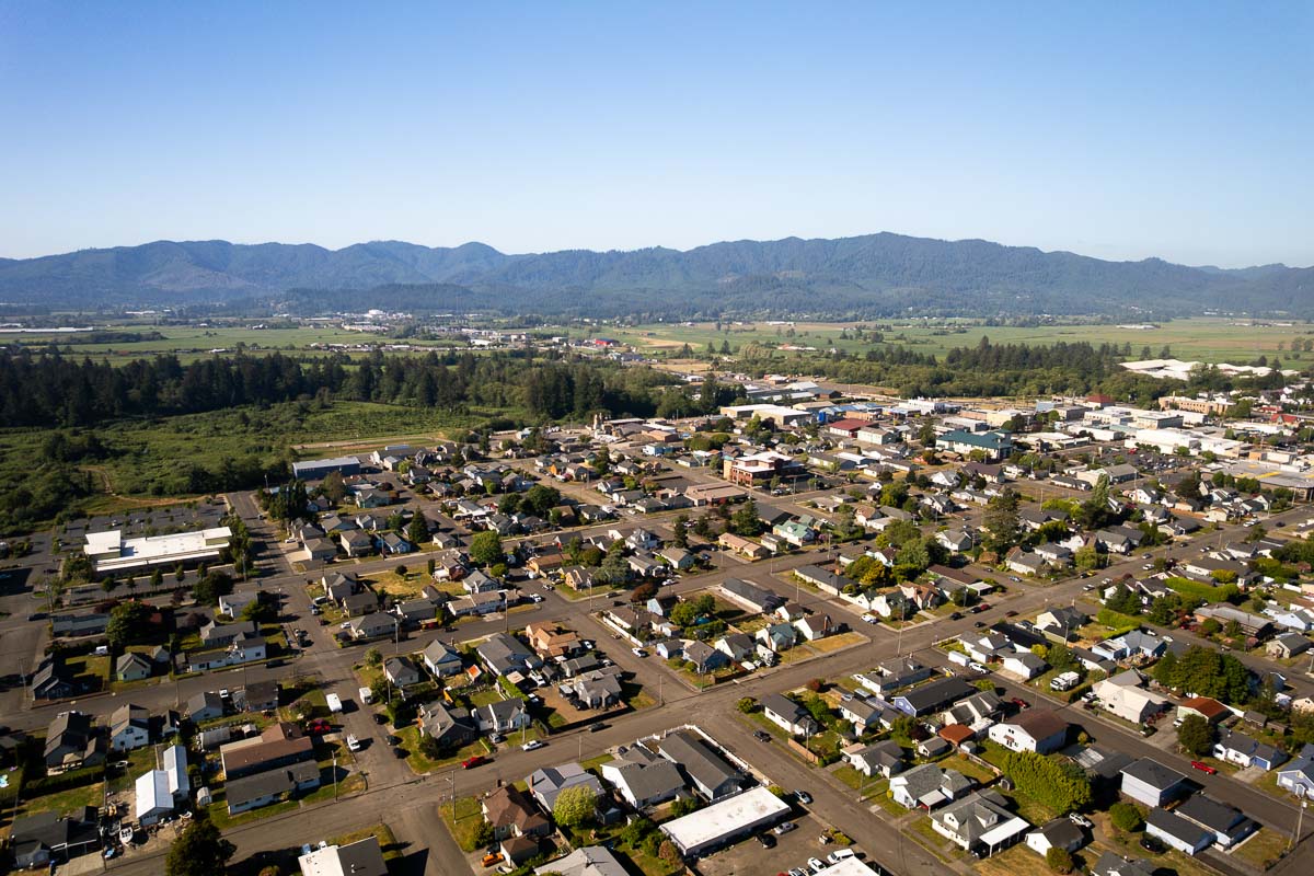 Tillamook town aerial shot