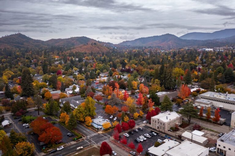 Grants Pass, Oregon, aerial photos with trees in fall colors